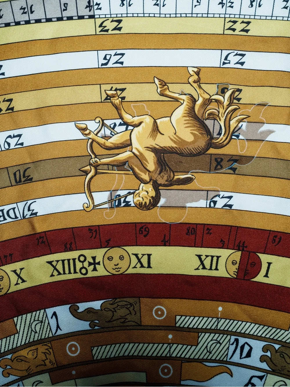 Hermès Dies et Hore Silk Scarf Burgundy and Gold 90cm